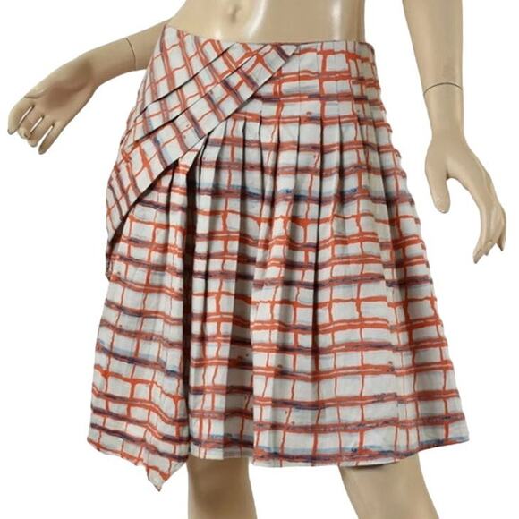 Anthropologie Maeve Asymmetrical Pleated Plaid Stripe Imprecise Graph Skirt 6 - Picture 1 of 14